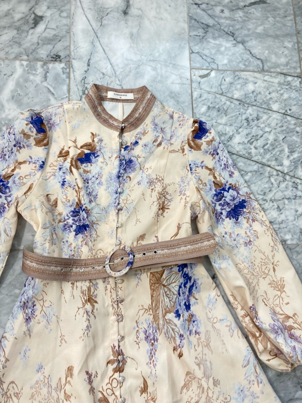 COMMENSE Cream Purple Floral Print Belted Maxi Dress - Picture 5 of 12
